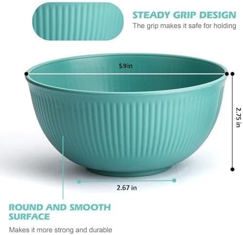 6 Pcs 24 oz Unbreakable Cereal Bowls, Reusable Plastic Lightweight Bowls, Made from Wheat Straw Fiber, Ideal for Salads, Soups, Ramen, Noodles (The color of rice, 24OZ)