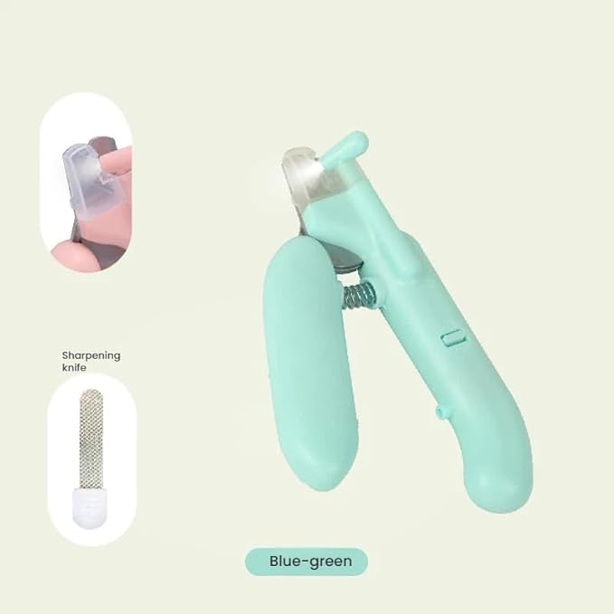 Professional Pet Nail Clipper with LED Light and Safety Guard, Safe Trimming Tool for Dogs and Cats (Greenish-Blue)