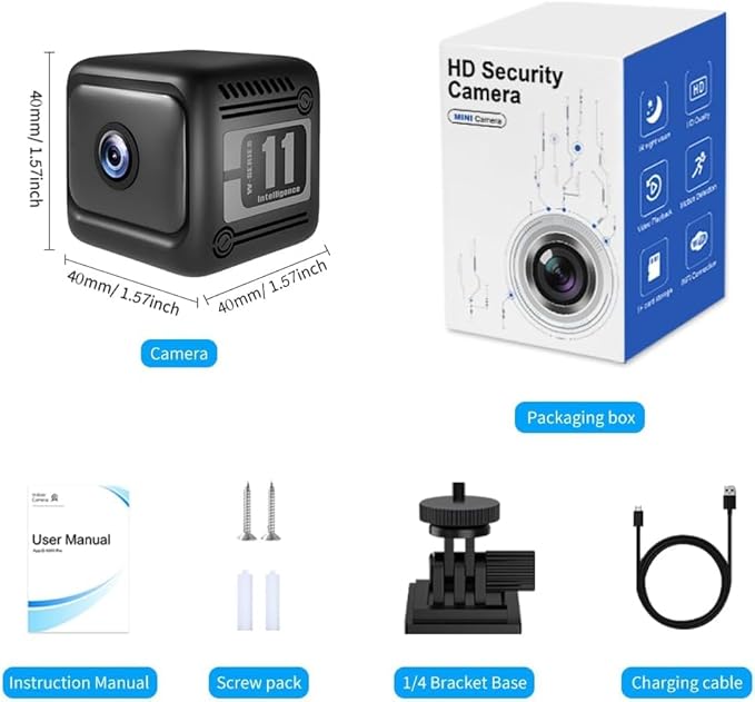 Mini Security Camera, 1080p HD Wireless Indoor Cam with 6-Hour Battery & No WiFi Needed for Recording, AI Motion Detection Night Vision for Home, Office, Baby and Pet Monitoring,Black