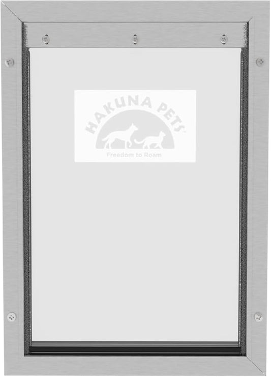 Hakuna Pets Deluxe Aluminum Pet, Cat and Dog Door with 2-Way Locking Panel for Screens, Doors and Walls up to 2.8" Thick, Large, Silver