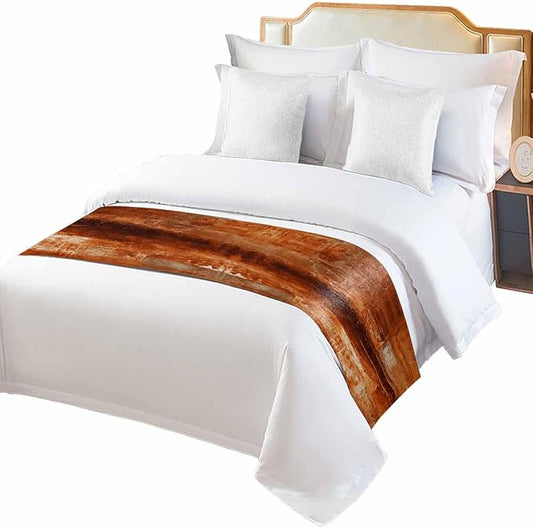 Burnt Orange Bed Runner for Queen Size Bed, Abstract Decorative Bed Scarf Throws for Foot of Bed, Oil Modern Painting Luxury Bedding Protector Slipcover Bed Runners for Home, 83 x 20 Inch