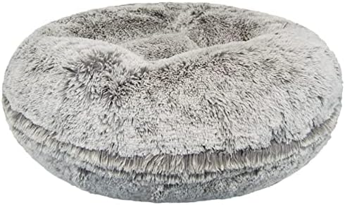 Bessie and Barnie - Luxury Extra Plush Faux Fur Bagel Pet/Dog Bed (Frosted Snow, Me)