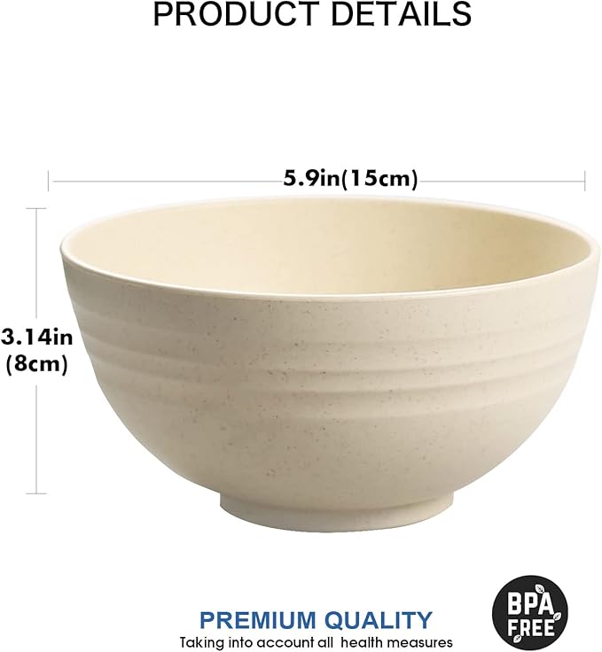 Shopwithgreen Wheat Straw Cereal Bowls with Dust-Proof Lid, Reusable Bowls for Kitchen, Set of 4, Microwave and Dishwasher Safe, for Soup, Oatmeal, Ramen, RV, Camping,College Dorm Room, 26 OZ, Coastal