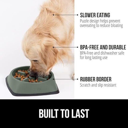 GORILLA GRIP Patented BPA Free Slow Feeder Dog Bowls, Interactive Puzzle Toy for Dogs and Cats Food Training Enrichment, Keeps Pets Busy and Prevents Puppy Overeating, Small Breeds, 1 Cup, Sage Green