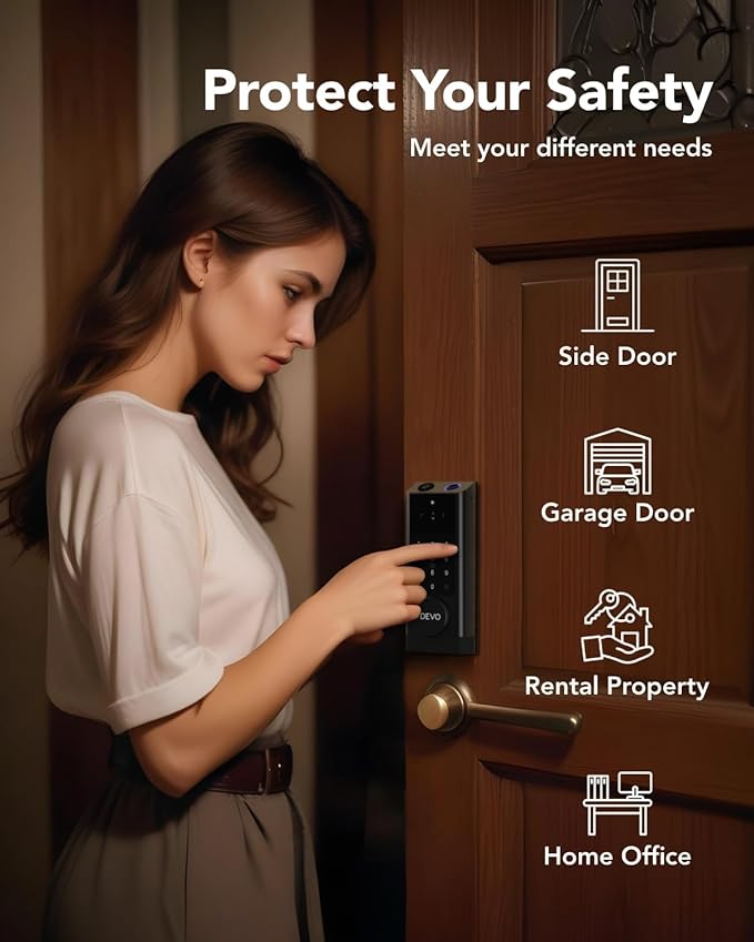Devo G1 Video Smart Lock with Camera & Doorbell, 6-in-1 Fingerprint Keyless Entry Door Lock for Front Door, App Remote, Auto Locks, Wi-Fi Smart Deadbolt, Easy Install, Waterproof, Black