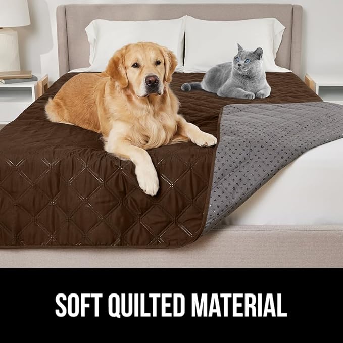 GORILLA GRIP Waterproof Dog Blanket, 102x82, Leakproof Couch Cover for Dogs, Silicone Grip Backing, Protects Sofa, Sectional, Bed, Crate, Car & RV, Tear-Resistant Washable Senior Pet Blanket, Brown
