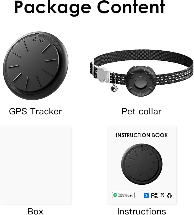 Cat GPS Tracker, Waterproof Pet GPS Tracker for Cats, Cat Tracker Collar with Safety Elastic Buckle, Compatible with Apple Find My App (Only iOS), No Monthly Fee