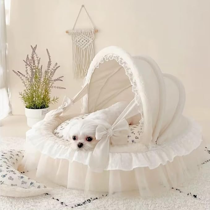 Elegant Pet Bed with Ruffles, Cradle Bed for Small Dogs Puppy Kitten Luxury Bed Sofa (XL25.6''Lx21.7''Wx17.3''Th, Fluffy BlueFlr)