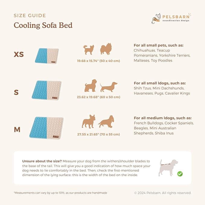 Pelsbarn Dog Cooling Mat- Ice Silk Summer Comfort, Self Cooling, Non-Slip Dog Pad, Durable & Washable, Mat for Small Dogs 18"" x 21"", Support Shelter Dogs with Every Purchase (Beige)