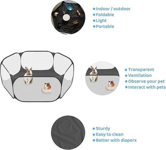 Amakunft Small Animal Playpen, Pop-Up Portable Play Yard for Guinea Pigs, Rabbits, Hamsters, Hedgehogs, Foldable Exercise Fence with Breathable Mesh for Indoor Outdoor Use