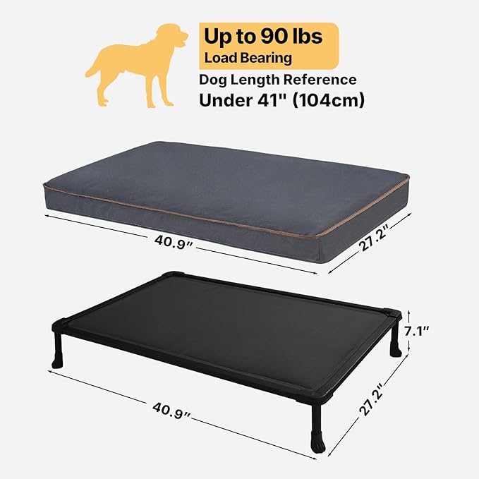Veehoo Chew Proof Elevated Dog Bed, Indestructible Raised Dog Bed with Exclusive Cover, Washable Orthopedic Padded Pet Cot for Indoor & Outdoor, Large Dog Bed 41" x 27", Dark Grey