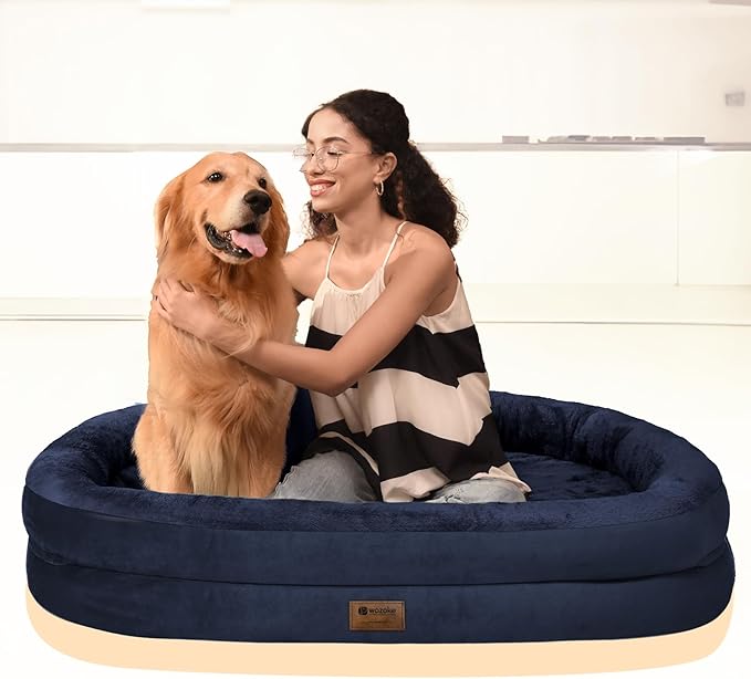 Orthopedic Dog Bed for Extra Large Dogs, XL Waterproof Dog Bed with Bolsters, Supportive Egg Crate Foam Pet Couch Bed with Removable Washable Cover & Non-Slip Bottom, Navy