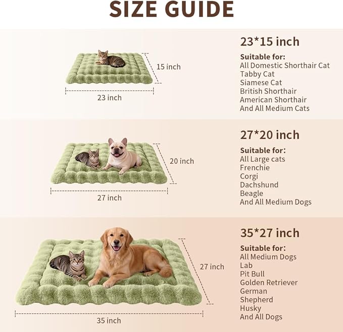 Large Dog Bed Mat, Extra Large Plush Faux Fur Washable Pet Bed for Large Dogs, Non-Slip Fluffy Dog Mat – Machine Washable XL Dog Sleeping Pad for Large Breeds, 35 x 27 Inch Green