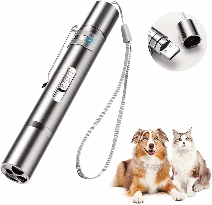 Cat Toys Laser Pointer Rechargeable Cat Laser Toy Interactive Cat Toys for Indoor Cats Kittenes Dogs LED Flashlight 7 Adjustable Patterns Red Light Remotes Teaching Tool USB