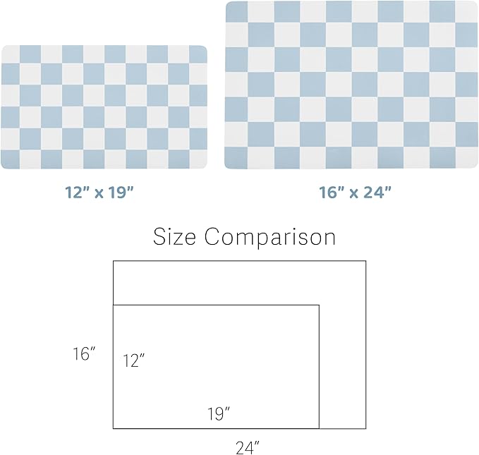 Ralxion Checkered Dog Feeding Mat, Absorbent Mats for Dog Food and Water Bowl, Dispenser, Retro Aesthetic Cute Blue Checkerboard Pet Placemat for Dogs, Cats, Puppy Accessories, 12" X 19”