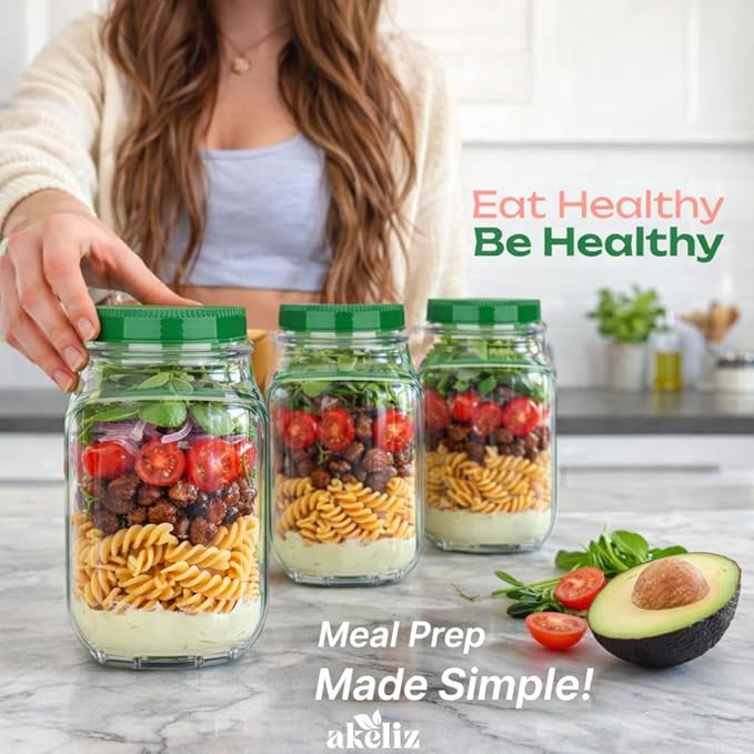 Salad Jar With Side Opening with Leakproof Dressing Compartment, Portable Container, Home, Office, Travel, Outdoor Salad Container for Lunch
