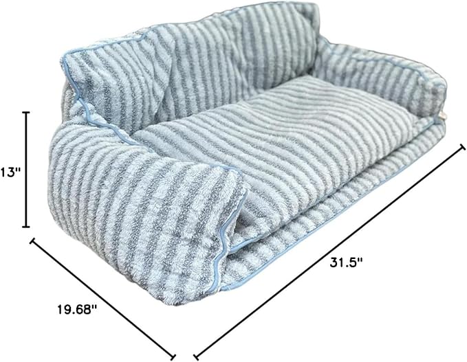 Glow Pups Dog Bed, Plush Dog Bed Sofa with Striped Pattern, Machine Washable, Sofa-Like Design for Enhanced Comfort, Cozy Resting, Faux Sherpa, Light Blue (Large)