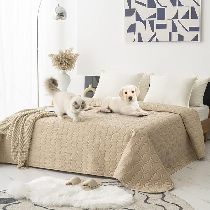 Tcksstex Waterproof and Non-Slip Dog Bed Cover and Pet Blanket Sofa Pet Bed Mat ,car Incontinence Mattress Protectors Furniture Couch Cover for Most Cats Dogs, Pets(40x50-Beige)