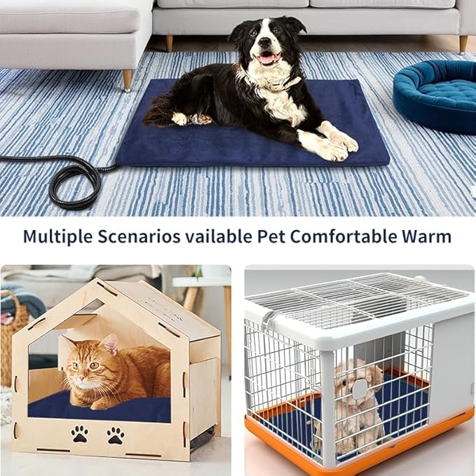 Pet Heating Pad with Chew Resistant Cord,Indoor Waterproof Heated Pet Mat with Constant Temperature and Machine Washable Cover for Dog and Cat, 70x40CM (Medium, Geometric)