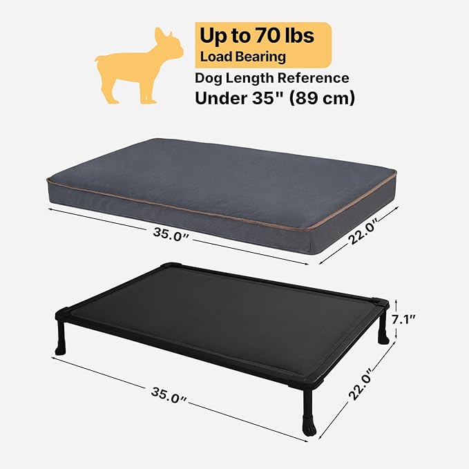 Veehoo Chew Proof Elevated Dog Bed, Indestructible Raised Dog Bed with Exclusive Cover, Washable Orthopedic Padded Pet Cot for Indoor & Outdoor, Medium Dog Bed 35" x 22", Dark Grey