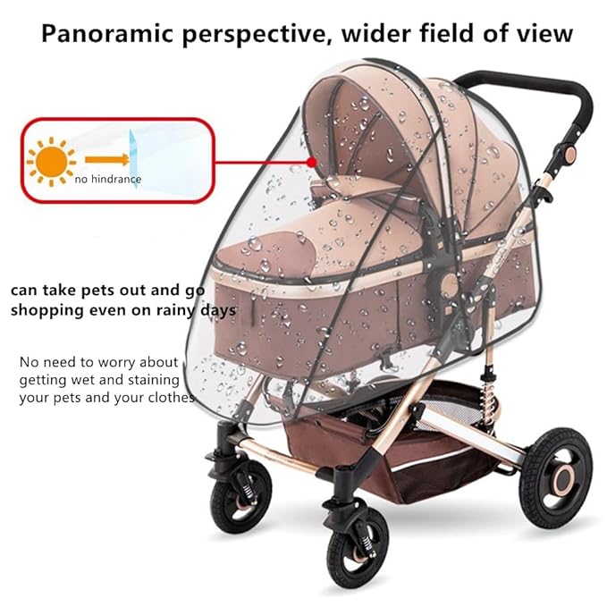 Unisize Pet Stroller Rain Cover - Foldable Clear Protection for Snow, Wind & Rain, Suitable for Various Stroller Models