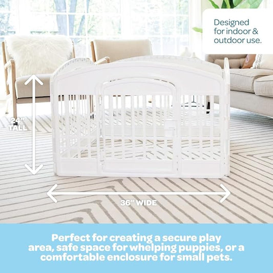 Carlson 4-Panel Plastic Pet Pen – Portable, Secure, and Easy-to-Use Playpen for Small Pets | 24" Tall, White, Includes Door and Lock, Ideal for Small Pets, Whelping and Indoor/Outdoor Use