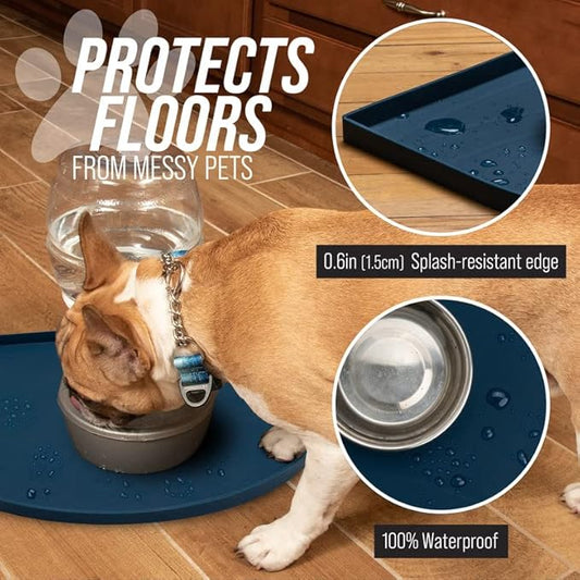Leash Boss Fountain Mat, Silicone Water Mat Designed for Pet Fountains, Dog Gravity Water Bowls, Mats for Automatic Dispensing Cat Feeders up to 14" Diameter (Large - 26 x 25 Inches, Black)