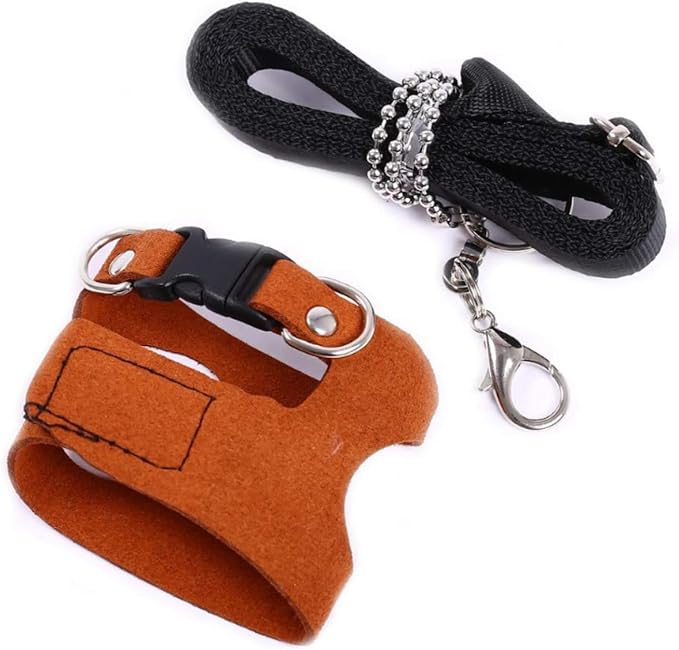 3 Pack Rat Harness and Leash - Adjustable Soft Leather Small Animal Harness Leash Traction Rope Anti-Bite Chain Training Walking Vest Accessories for Squirrel Reptile (Brown)