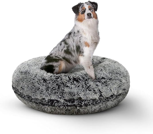 Bessie and Barnie - Luxury Extra Plush Faux Fur Bagel Pet/Dog Bed (Midnight Frost, X-S)
