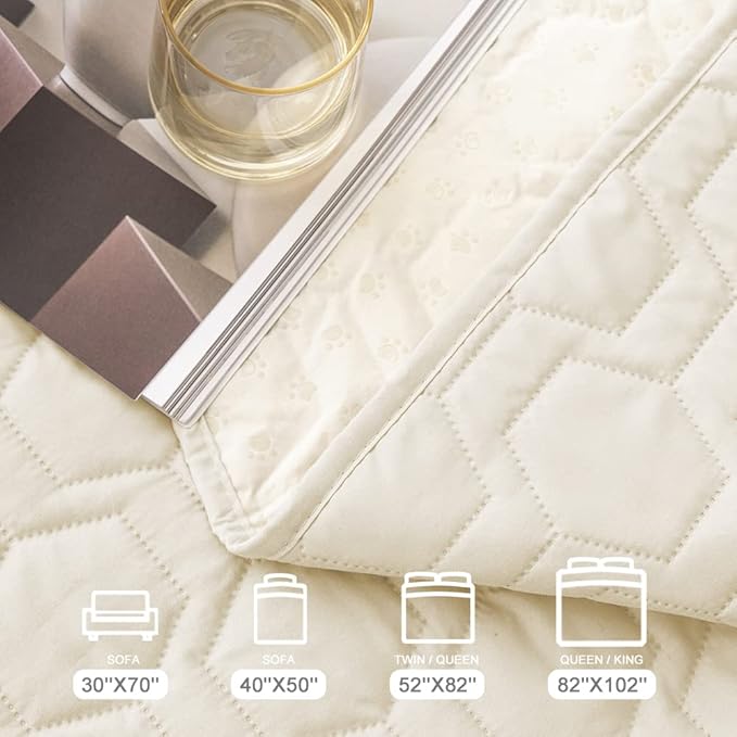 Tcksstex Waterproof and Anti-Slip Dog Bed Cover and Pet Blanket Sofa Pet Bed Mat ,car Incontinence Mattress Protectors Furniture Couch Cover for Most Cats Dogs, Pets(82x102-Ivory)