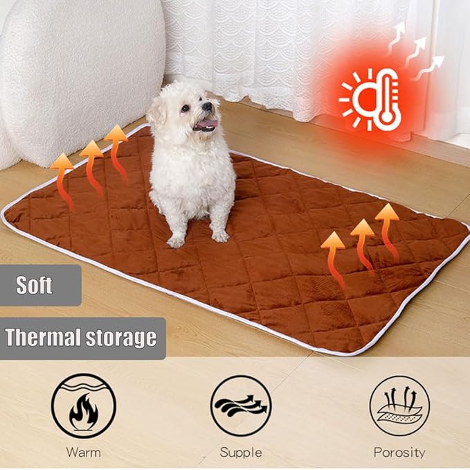 Washable Anti-Slip Kennel Mat for Medium Small Dogs and Big Cats Kennel pad Crate Pad Heated Cat Bed Self Warming Non-Electric Pet Warming Pad Brown 13.75 * 19.69inch