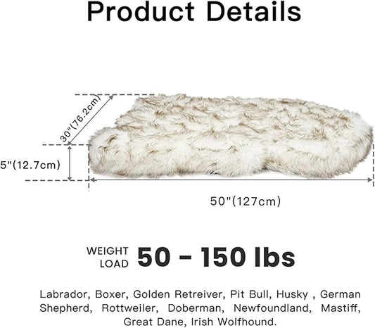 Laifug Luxury Faux Fur Orthopedic Dog Bed, Memory Foam Dog Bed, Suitable for Medium, Large and Extra Large Pets, Waterproof, Removable and Washable Cover (White with Brown Piping, 50x30 inches)