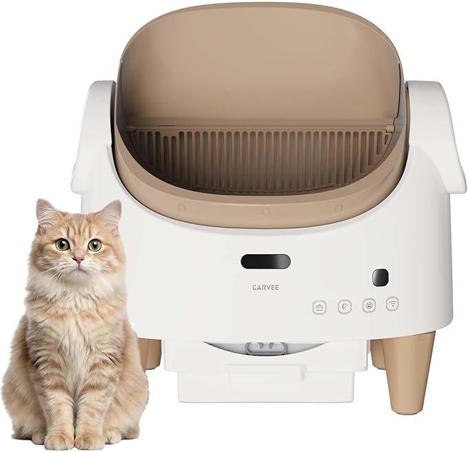 Open-Top Self Cleaning Cat Litter Box, Smart Automatic Cat Litter Box with APP Control, Enhanced Safety Sensors & Health Tracking, Odor Isolation, for Large/Multiple Cats, Coffee