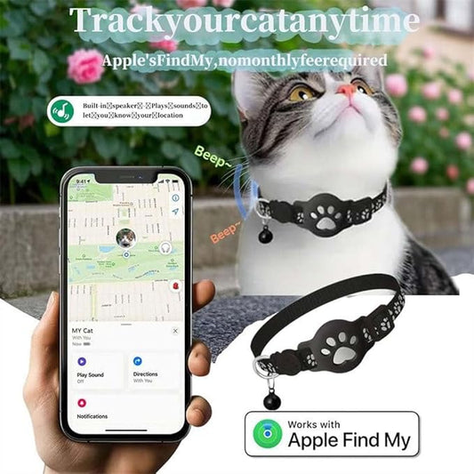 GPS Pet Tracker Collar for Cats & Small Dogs, Lightweight & Waterproof with Safety Buckle, Anti-Loss Tracking, Adjustable Reflective Collar with Bell (Android, Black, 19-26cm)