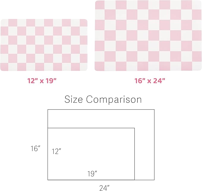 Ralxion Checkered Dog Feeding Mat, Absorbent Mats for Dog Food and Water Bowl, Dispenser, Retro Aesthetic Cute Pink Checkerboard Pet Placemat for Dogs, Cats, Puppy Accessories, 12" X19”