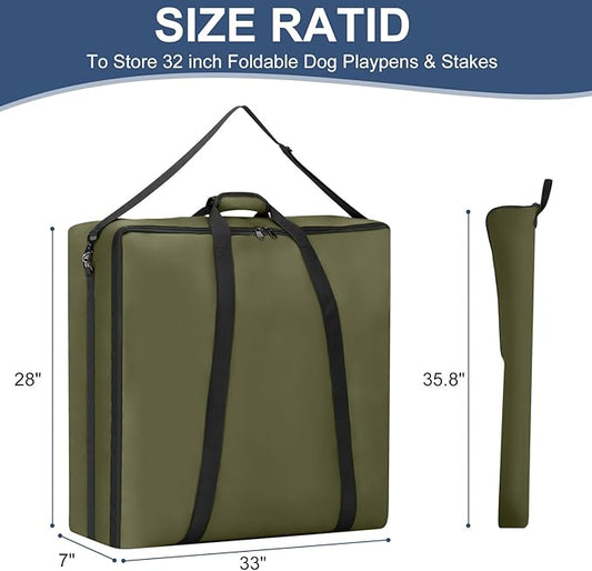 32" Dog Playpen Storage Bag, Suitable for Foldable Exercise Pet Playpens, Dog Fence Travel Bag With Handles For Camping and RV Trip, Waterproof Oxford Fabric Green