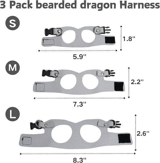 3 Pack Bearded Dragon Harness and Leash Set - Adjustable Soft Leather Lizard Harness with Retractable Leash Small Animal Traction Rope Walking Vest Accessories for Reptile Squirrel Rat (Grey)