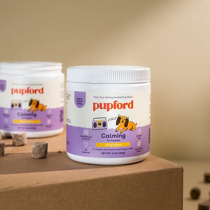 Pupford Calm Dog Supplement, Natural Calming Chews for Dogs with Anxiety, Supports Relaxation & Emotional Regulation, No Melatonin, String Cheese Flavor (60 Soft Chews)