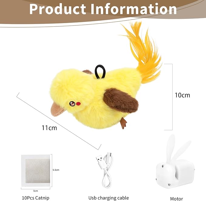 Cat Toys, Flapping Bird Cat Toy(No Flying), Interactive Catnip Toy with Catnip Bags, Chirping Noise Enrichment Moving Wings Dog Cat Kitten Toys, Flappy Flying Pets Toy for Indoor(Oriole) (A9)