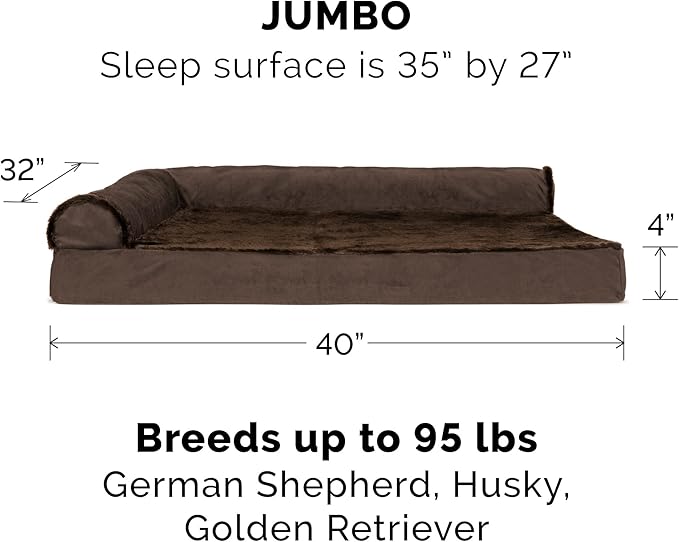 Furhaven Cooling Gel Dog Bed for Large Dogs w/ Removable Bolsters & Washable Cover, For Dogs Up to 95 lbs - Plush & Velvet L Shaped Chaise - Sable Brown, Jumbo/XL