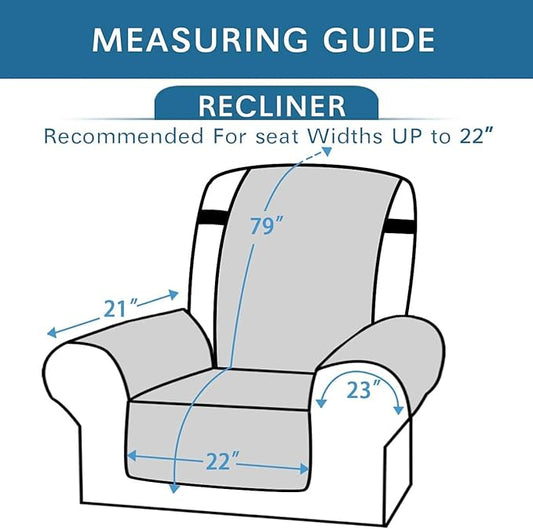 H.VERSAILTEX Reversible Quilted Recliner Covers Water Resistant Furniture Protector for Reclienr Chair with Elastic Straps for Pets Kids Sitting Width Up to 22"(Recliner, Ivory/Beige)
