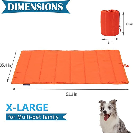 BDEUS Travel Dog Bed, Outdooor Camping Pet Mat, Portable Place Mat with Handle, Easy to Clean, Waterproof & Portable and Odor Resistant Pet Cooling Pad (X-Large 51" x 35", Orange)