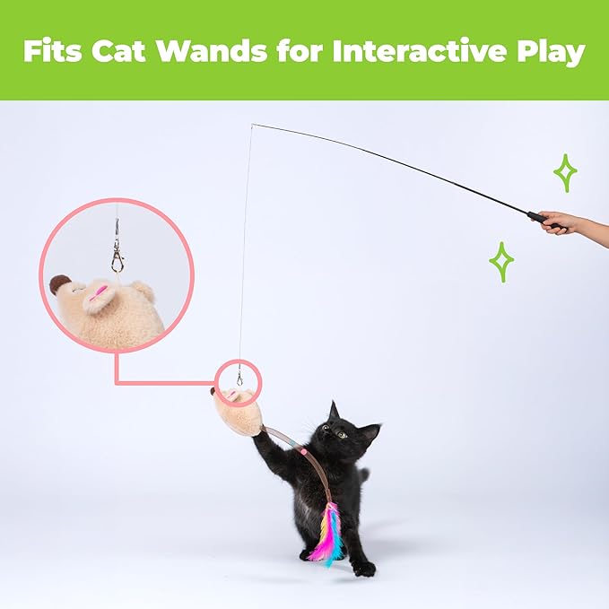 Catify by Best Pet Supplies Interactive Cat Toys – Plush, Motion-Activated & Squeaking Toys with Premium North American Catnip for Indoor Cats & Kittens - Squeaking Mice Set, Beige & Gray