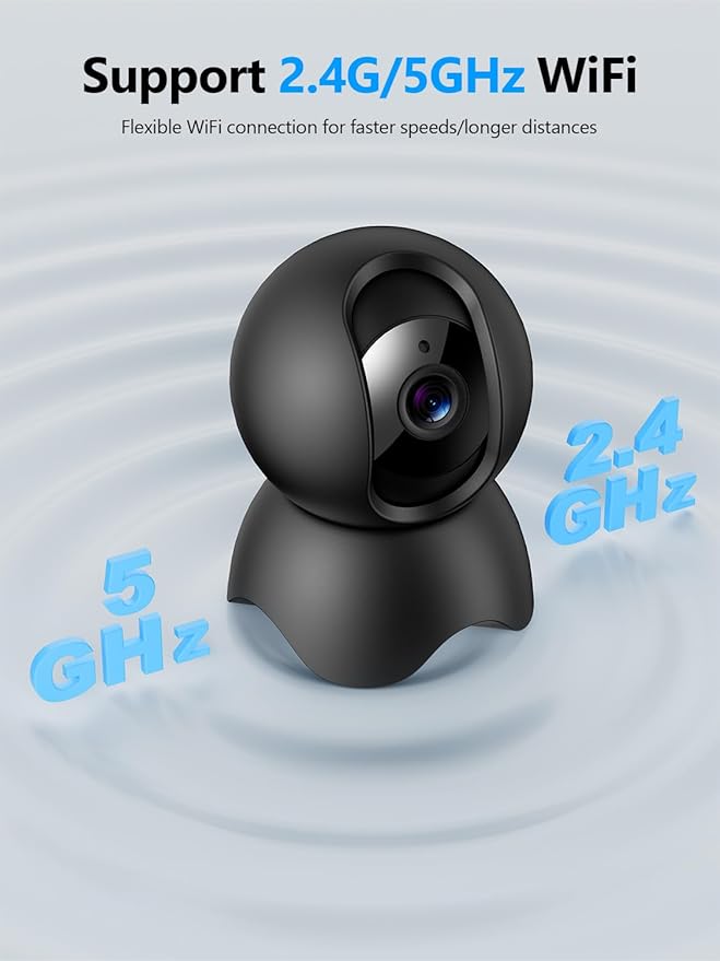 2K Security Camera Indoor, Pet/Dog/Baby Security Camera with Phone App, 5G/2.4G Wi-Fi, 360° Pan-Tilt, Night Vision, Human Auto Tracking, Local/Optional Cloud Storage, Black