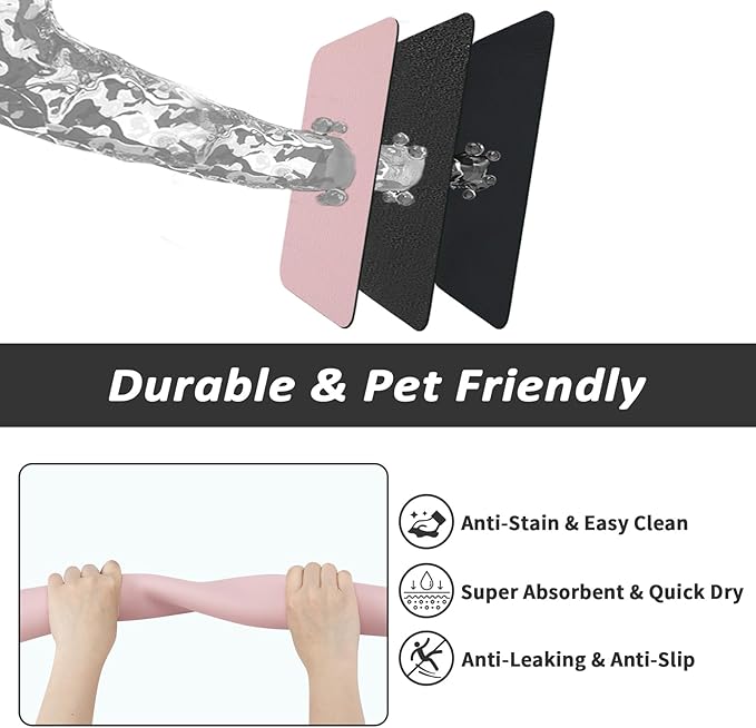 HotLive Dog Food Mat - Absorbent Cat Mat for Food and Water, No Stains Pet Feeding Bowl Mat, Easy to Clean Pet Placemats, Quick Dry Dog Water Dispenser Mat for Messy Drinkers | Pink 18"x28"