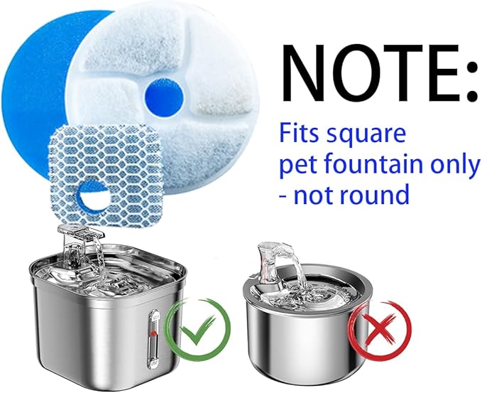 Homtyler Stainless Steel Cat Water Fountain Filters 10 Pack Cat Fountain Filter Replacement, 3 Triple Filtration System, Activated Carbon Filters for 2.2L/73oz Automatic Pet Water Fountain Filter