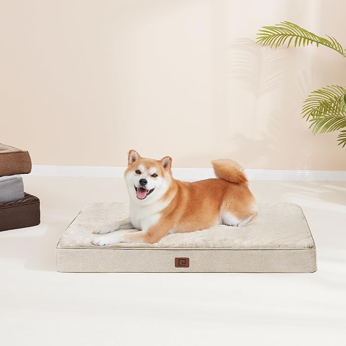 EHEYCIGA Orthopedic Dog Bed Waterproof 30"x20", Memory Foam Pet Bed for Medium Dogs, Washable Pet Mat with Removable Cover, Beige