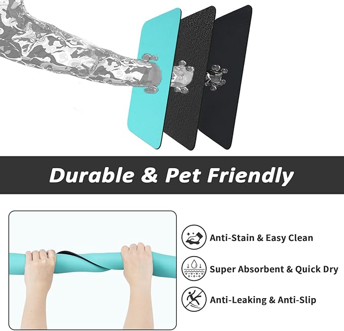 HotLive Dog Food Mat - Absorbent Cat Mat for Food and Water, No Stains Pet Feeding Bowl Mat, Easy to Clean Pet Placemats, Quick Dry Dog Water Dispenser Mat for Messy Drinkers | Teal 18"x 28"