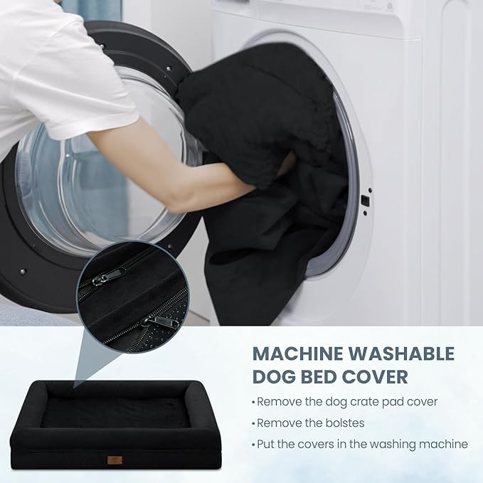 XLarge Waterproof Dog Bed for Extra Large Dogs, XL Dog Bed with Removable Washable Cover, 4-Sides Removable Bolster Pet Sofa with Non-Slip Bottom, Black