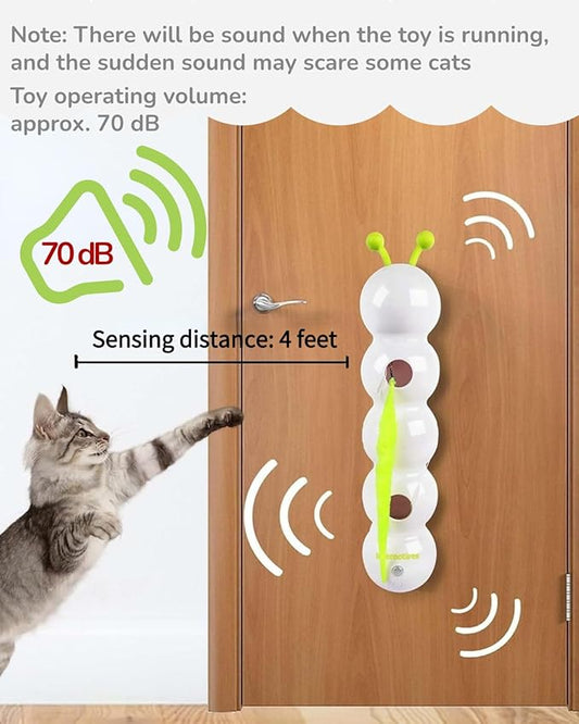 Interactive Caterpillar Cat Toy, Motion Sensor, Simulation of Biological Trajectory, USB Charging, Stable Suction Cup, Interactive Cat Feather Toy for Indoor Cats, Caterpillar Smart Toy with 2 Tails
